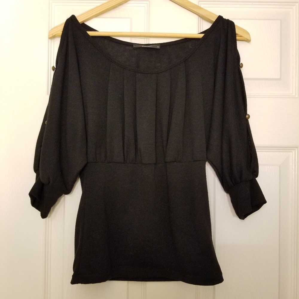 Papaya Pleated Top with Open Slit Sleeves